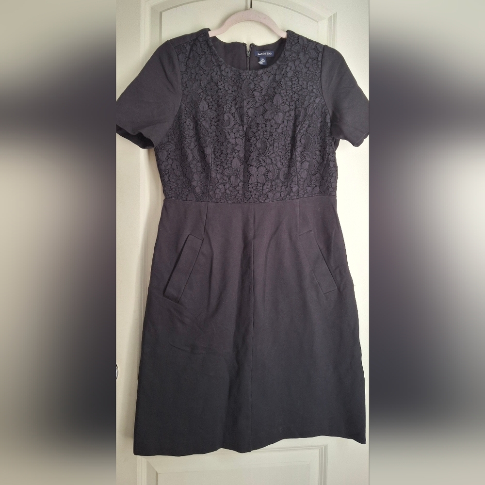 Lands end short sleeve sheat solid dress for womens size 12 lace bussines casual